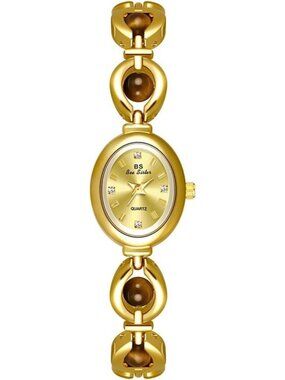 Women's Brown Gold Vintage Bracelet Elegant Jade Oval Dial Quartz Wrist Watch